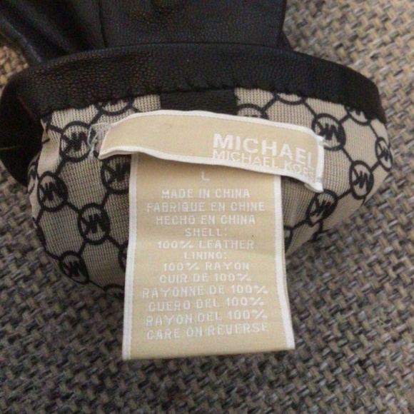 MICHAEL KORS Black Leather Gloves with Gold Decoration Size L - Picture 4 of 4